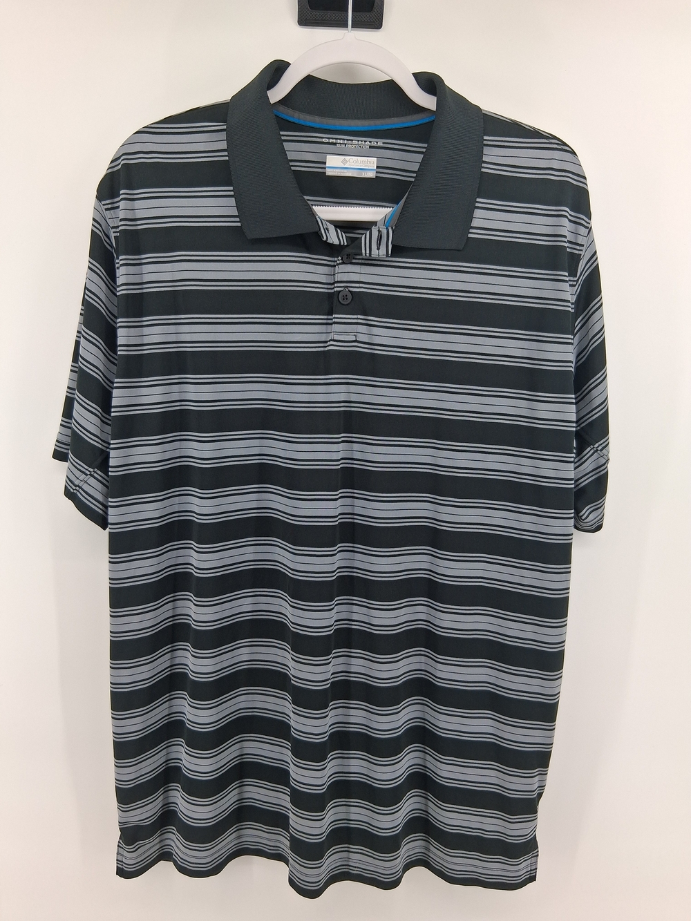 Columbia Men’s Black and Gray Striped Performance Polo